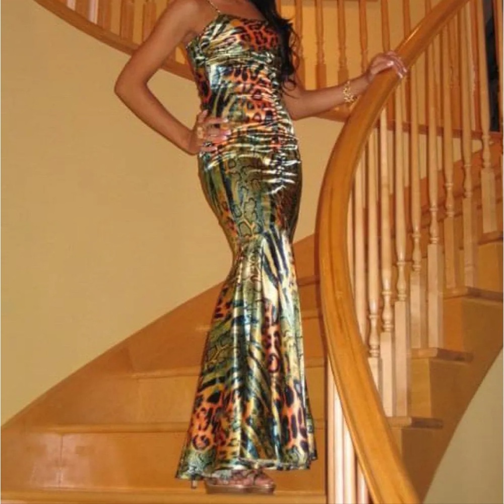 Mermaid style cheetah print multicolour gown